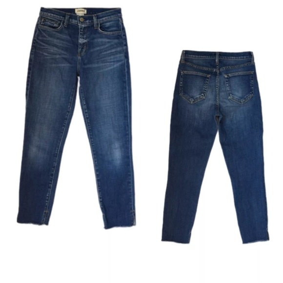 L'agence Women Sz 26 Slim Skinny Jeans Blue Dark Wash Whiskers Raw Hem EUC - Picture 1 of 10